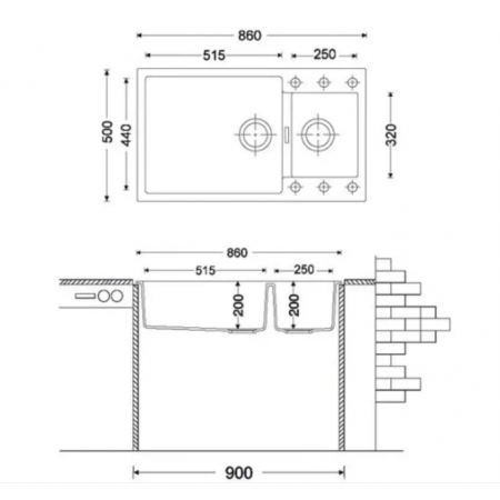 Кухонная мойка Fabiano Quadro 86x50x15 Titanium
